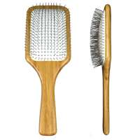 Hair wig extension salon care heavy metal steel bristles professional big paddle cushion hairbrush bamboo